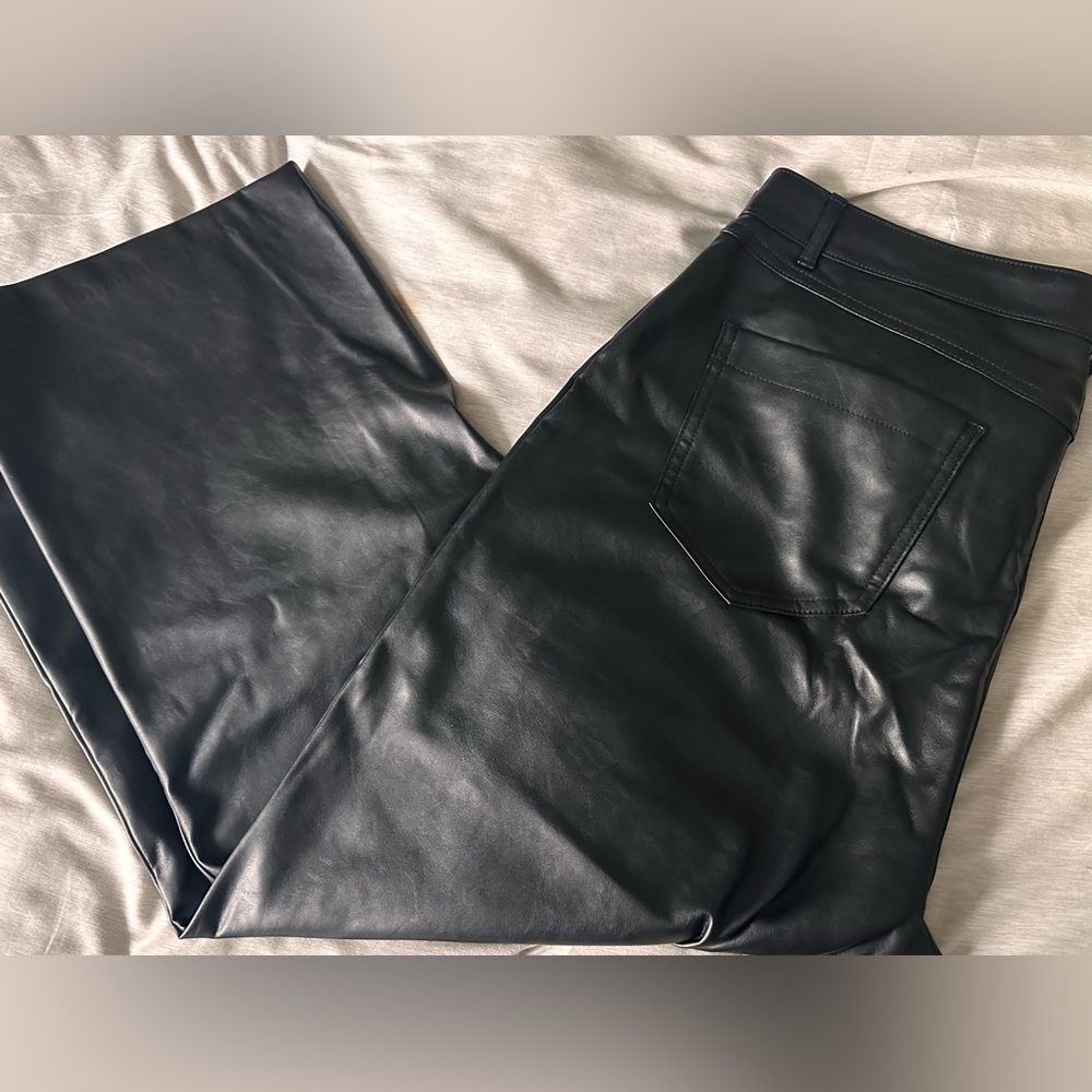 Faux leather wide leg ankle pants